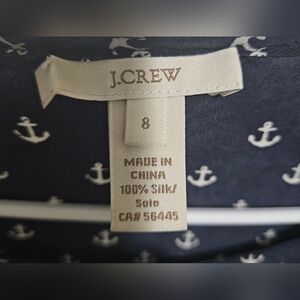 J. CREW Blouse. Long Sleeve, Navy Blue with Anchor Pattern.. Size 8.